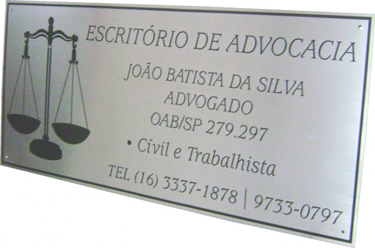 PLACA ESCRITORIO ADVOCACIA ACO INOX GRAVADO