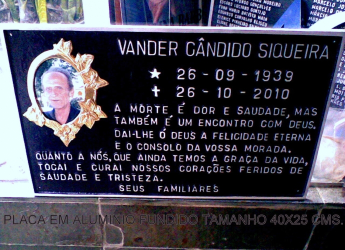Placa de homenagem postuma de aluminio fundido com foto